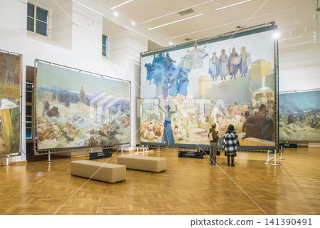 Exhibition view of Mucha's masterpiece "The Slav Epic" in Moravský Krumlov, Czech Republic Exhibition view of Mucha's masterpiece "The Slav Epic" in Moravský Krumlov, Czech Republic 141390491