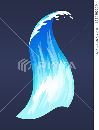 Sea ocean wave. Blue water ocean wave, marine surf wave, ripples tides sea storm, tsunami, tidal shape, splash water motion with spray isolated vector cartoon illustration Sea ocean wave. Blue water ocean wave, marine surf wave, ripples tides sea storm, tsunami, tidal shape, splash water motion with spray isolated vector cartoon illustration 141390909