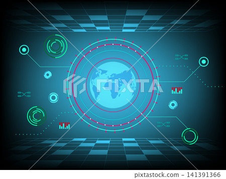 Futuristic HUD Interface with World Map and Data Futuristic HUD Interface with World Map and Data 141391366