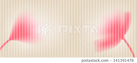 Soft ripple glass effect with gentle gradation and blur over flower bloom. Beige ribbed backdrop with red tulip and floral glow. Vector background of frosted glass ripple for spa label and beauty Soft ripple glass effect with gentle gradation and blur over flower bloom. Beige ribbed backdrop with red tulip and floral glow. Vector background of frosted glass ripple for spa label and beauty 141391476