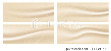 Warm gradation grainy set on fashion beige yellow sand wave. Warm gradient banner pack and grainy degrade texture for poster or label. Pearl vector backdrop by subtle sheen for promo slides 141391550