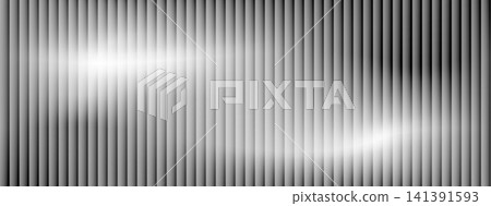 Plain metal ribbed with silver tech gradient and bright glint. Glossy glass surface and smooth metal shine in corrugated stripe. Vector ribbed glass background with soft spark for clean banner 141391593