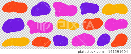Playful doodle blob shapes with squishy organic crayon spots. Hand drawn freeform doodle set with splodge blob elements for sticker sheet. Vector free form shape on checkered bg as transparent png Playful doodle blob shapes with squishy organic crayon spots. Hand drawn freeform doodle set with splodge blob elements for sticker sheet. Vector free form shape on checkered bg as transparent png 141391604