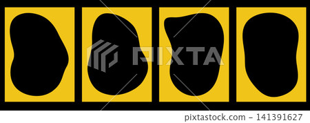 Rectangle text boxes, photo frame with organic blob border for photo and promo label. Bold solid yellow wavy freeform shapes. Vector rectangle frame set with squishy figure element for promo callout Rectangle text boxes, photo frame with organic blob border for photo and promo label. Bold solid yellow wavy freeform shapes. Vector rectangle frame set with squishy figure element for promo callout 141391627