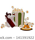 A ghost is hosting a Halloween party with pumpkin pie. 141391922