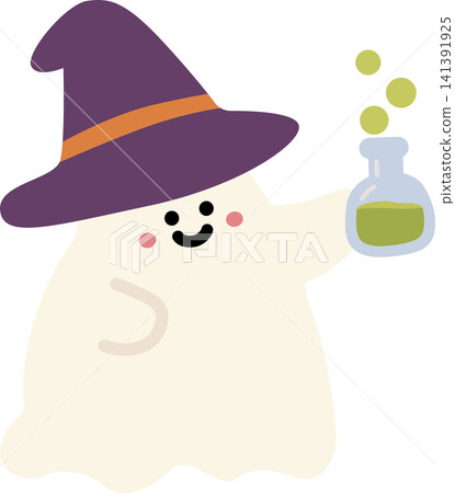 Cute Halloween Ghost Wizard Holding a Potion Cute Halloween Ghost Wizard Holding a Potion 141391925