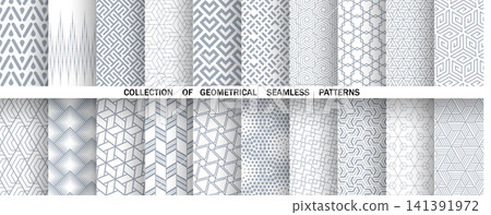 Geometric set of seamless gray and white patterns. Simple vector graphics Geometric set of seamless gray and white patterns. Simple vector graphics 141391972