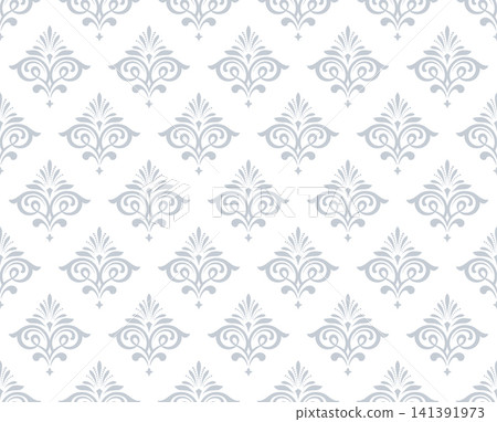 Floral pattern. Seamless vector background. Vintage wallpaper in the Baroque style. White and gray ornament for fabric, wallpaper, packaging. Ornate Damask flower illustration Floral pattern. Seamless vector background. Vintage wallpaper in the Baroque style. White and gray ornament for fabric, wallpaper, packaging. Ornate Damask flower illustration 141391973