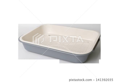 plastic cat litter tray with white grid for easy cleaning, isolated on transparent background plastic cat litter tray with white grid for easy cleaning, isolated on transparent background 141392035