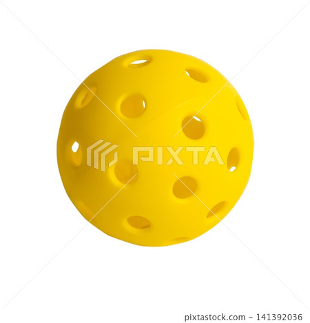 Yellow pickleball ball equipment with holes isolated on transparent background 141392036