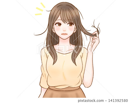 插圖素材3,適用於關注頭髮受損和分叉問題的成年女性 插圖素材3,適用於關注頭髮受損和分叉問題的成年女性 141392580