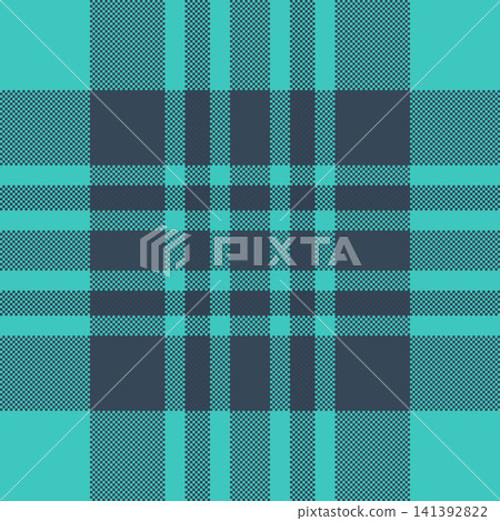 Dog tooth texture plaid check, french textile vector background. Floor seamless fabric pattern tartan in teal and cyan colors. 141392822