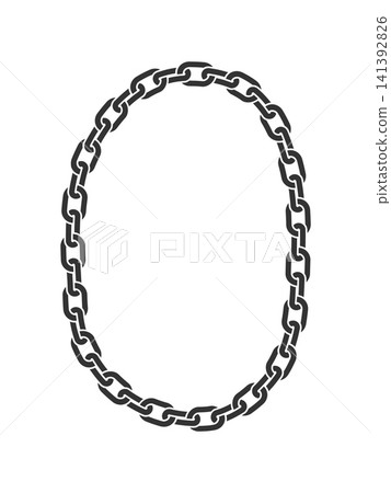 Number 0 formed as a chain link oval in industrial vector style. Heavy metallic circular shape symbolizing endless loop, strength, structure and freedom within mechanical connection system design. Number 0 formed as a chain link oval in industrial vector style. Heavy metallic circular shape symbolizing endless loop, strength, structure and freedom within mechanical connection system design. 141392826