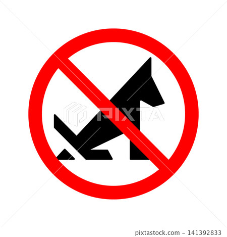 A clear no dog fouling vector sign featuring a black pet silhouette inside a bold red prohibition circle, perfect for parks, public spaces, and community cleanliness guidelines. A clear no dog fouling vector sign featuring a black pet silhouette inside a bold red prohibition circle, perfect for parks, public spaces, and community cleanliness guidelines. 141392833
