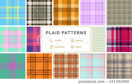 Plaid collection ideal for digital greeting cards. Seamless tartan patterns elevate e-cards and online invitations. Plaid collection ideal for digital greeting cards. Seamless tartan patterns elevate e-cards and online invitations. 141392909