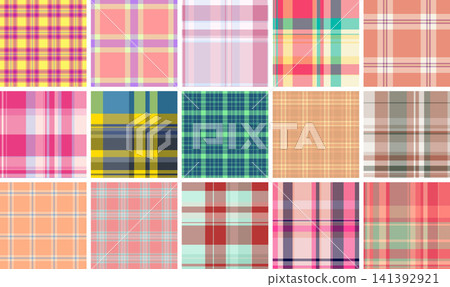 Plaid pattern set for journaling kits. Seamless designs inspire creativity and organization. Vector scalability supports print production. Plaid pattern set for journaling kits. Seamless designs inspire creativity and organization. Vector scalability supports print production. 141392921