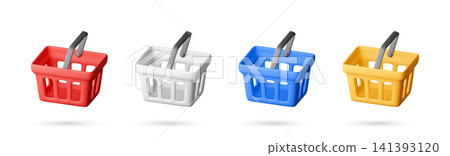 Set of four colorful 3D retail shopping basket Set of four colorful 3D retail shopping basket 141393120