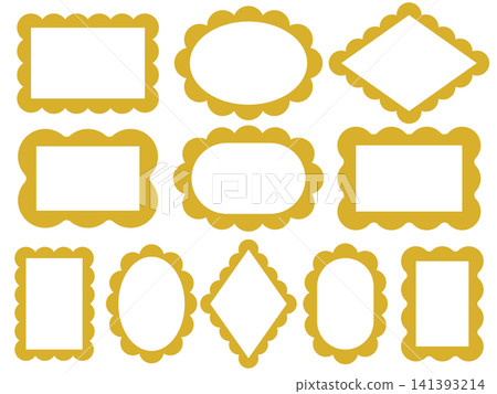 A set of fluffy golden picture frames in various shapes. A set of fluffy golden picture frames in various shapes. 141393214