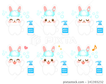 Rabbit washing its head illustration set 3 Rabbit washing its head illustration set 3 141393232