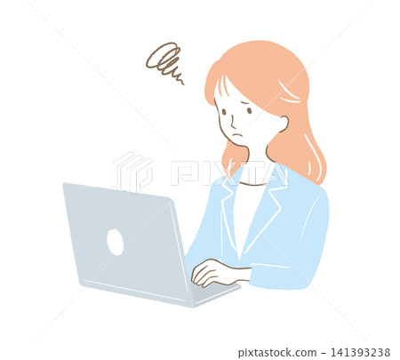 A woman troubled in front of a personal computer A woman troubled in front of a personal computer 141393238