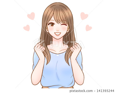 Illustration material 2 of an adult woman cheering and encouraging 141393244
