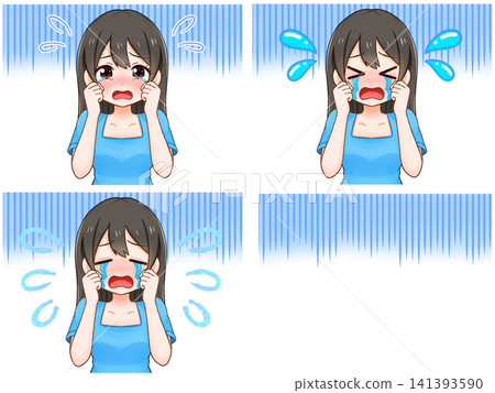 Illustration set of a crying, sad girl (2) Illustration set of a crying, sad girl (2) 141393590