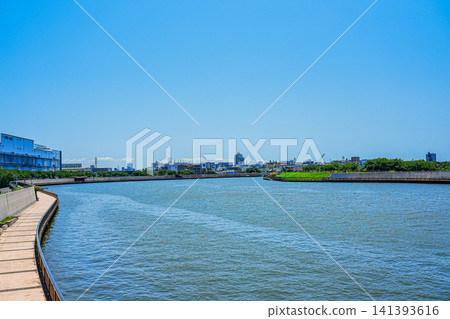 The Nakagawa River under a clear blue sky The Nakagawa River under a clear blue sky 141393616