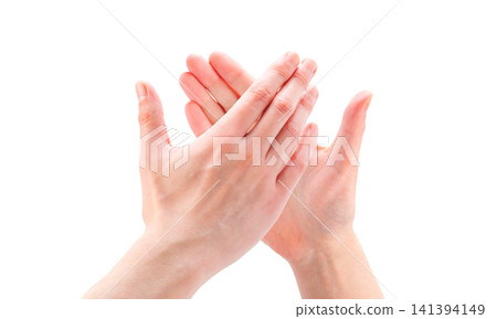 Hands high-fiving_white background_hand parts_cutout 141394149