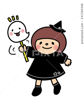 萬聖節插畫,一個可愛的女巫女孩 萬聖節插畫,一個可愛的女巫女孩 141394346