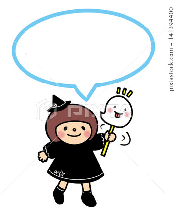 可愛的萬聖節女巫女孩和幽靈插圖、備忘錄和對話框邊框。 可愛的萬聖節女巫女孩和幽靈插圖、備忘錄和對話框邊框。 141394400