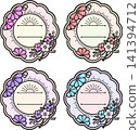 Floral Decorative Label with Ribbon Banner 141394712