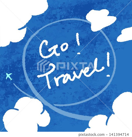 Travel-themed square banner template with blue sky, clouds, and airplane background, featuring a hand-drawn style illustration. Travel-themed square banner template with blue sky, clouds, and airplane background, featuring a hand-drawn style illustration. 141394714