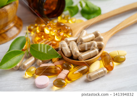 Alternative medicine herbal organic capsule drug herb. Alternative medicine herbal organic capsule drug herb. 141394832