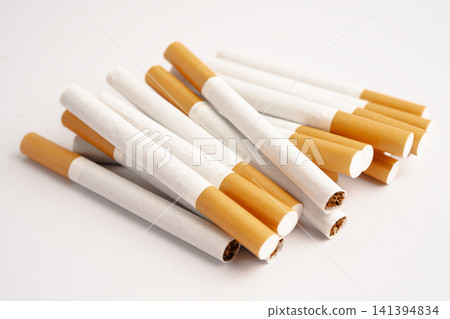 Cigarette, roll tobacco in paper with filter tube, No smoking. Cigarette, roll tobacco in paper with filter tube, No smoking. 141394834