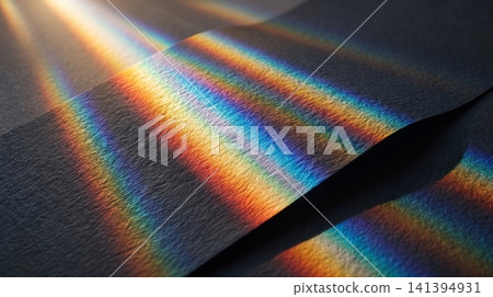 Vibrant rainbow light refraction across textured dark paper surface with displays brilliant spectrum shadows glowing colors composition atmospheric Vibrant rainbow light refraction across textured dark paper surface with displays brilliant spectrum shadows glowing colors composition atmospheric 141394931