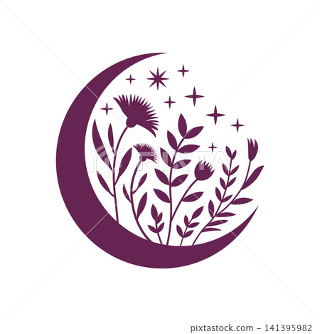 Mystical Halloween Moon Botanical Floral Illustration Mystical Halloween Moon Botanical Floral Illustration 141395982