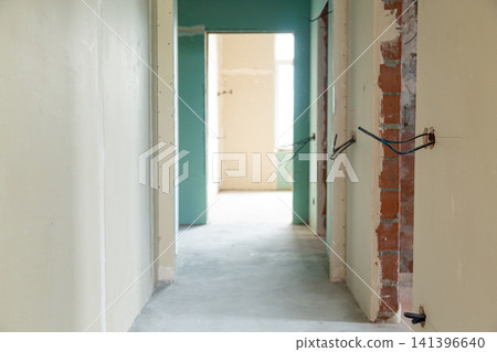 Exposed electrical cables in unfinished residential drywall wall Exposed electrical cables in unfinished residential drywall wall 141396640