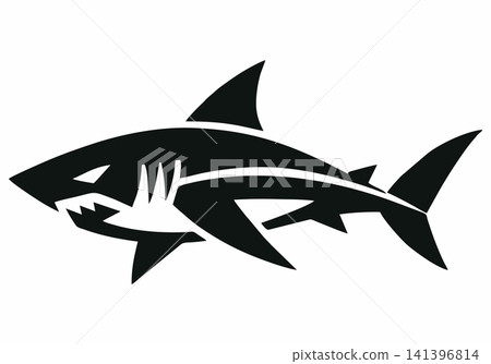 Aggressive tribal-style shark mascot vector 141396814