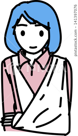 An illustration of an injured person with their arm immobilized in a cast and sling. An illustration of an injured person with their arm immobilized in a cast and sling. 141397076