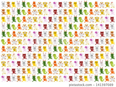 Running Zodiac Animals Background Pattern Running Zodiac Animals Background Pattern 141397089