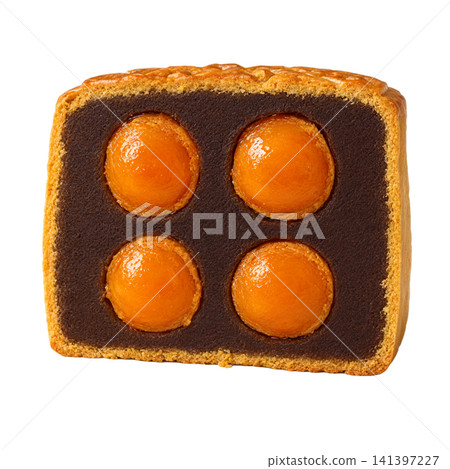 Unique traditional chinese mooncake with four rich salted egg yolks inside, massive festive mid-autumn festival pastry dessert, luxury bakery graphic asset isolated on transparent background Unique traditional chinese mooncake with four rich salted egg yolks inside, massive festive mid-autumn festival pastry dessert, luxury bakery graphic asset isolated on transparent background 141397227