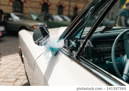 Turquoise Wedding Bow on Classic Cadillac Mirror Turquoise Wedding Bow on Classic Cadillac Mirror 141397369