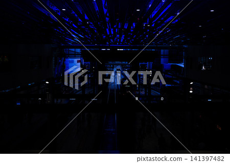 The station interior illuminated by blue lights The station interior illuminated by blue lights 141397482