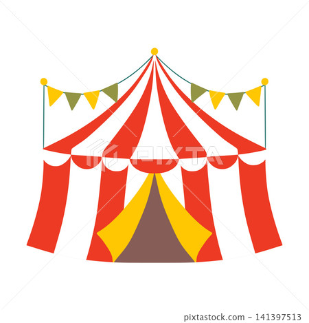 Traditional circus tent with red stripes and bunting Traditional circus tent with red stripes and bunting 141397513