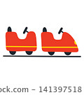 Red amusement park ride cars on track 141397518