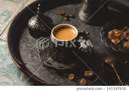 Turkish Coffee in metal cup Turkish Coffee in metal cup 141397630