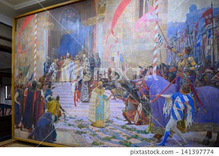 Coronation of Emperor Dusan Nemanjic painting by Paja Jovanovic in the National Museum of Serbia in Belgrade, Serbia Coronation of Emperor Dusan Nemanjic painting by Paja Jovanovic in the National Museum of Serbia in Belgrade, Serbia 141397774