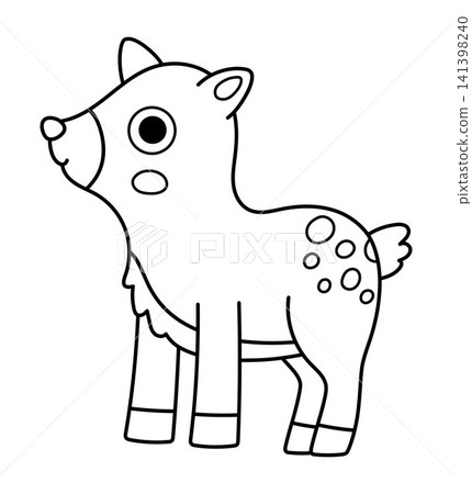 Vector black and white cartoon baby deer. Funny line little reindeer clipart. Cute forest animal child icon for kids. Woodland element, coloring page. Woods wildlife fawn illustration Vector black and white cartoon baby deer. Funny line little reindeer clipart. Cute forest animal child icon for kids. Woodland element, coloring page. Woods wildlife fawn illustration 141398240