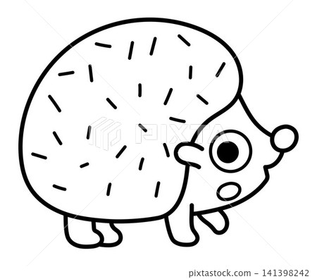 Vector black and white cartoon baby hedgehog isolated on white background. Line little animalistic clipart. Forest animal child icon for kids. Woodland coloring page. Woods wildlife illustration Vector black and white cartoon baby hedgehog isolated on white background. Line little animalistic clipart. Forest animal child icon for kids. Woodland coloring page. Woods wildlife illustration 141398242
