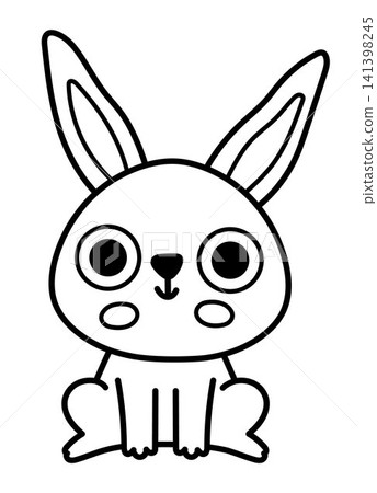 Vector black and white cartoon baby rabbit. Line little hare or bunny clipart. Cute forest animal child icon for kids. Woodland coloring page. Woods wildlife illustration Vector black and white cartoon baby rabbit. Line little hare or bunny clipart. Cute forest animal child icon for kids. Woodland coloring page. Woods wildlife illustration 141398245
